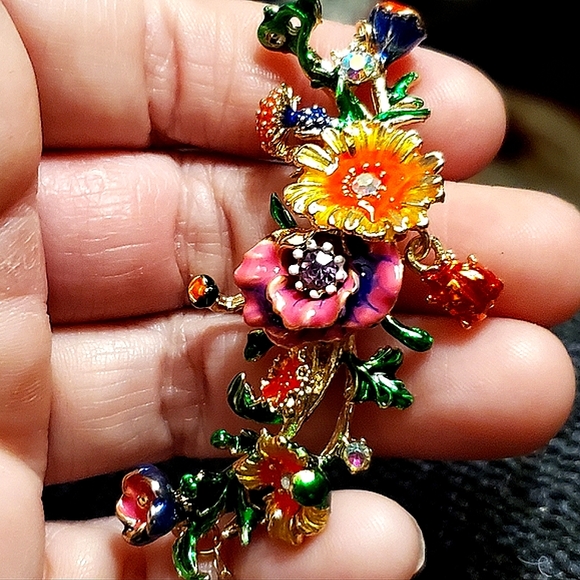 Kymyad Bohemian style enamel flower gold necklace w/ graduated gold beads. - Picture 8 of 12